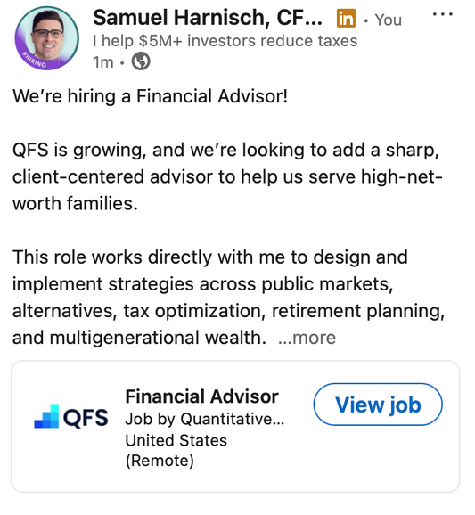 We’re Hiring a Financial Advisor!